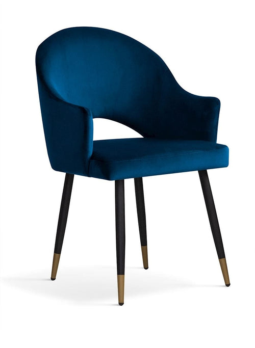 Sedia imbottita con tessuto e gambe in metallo, Goda Velvet Bluish / Black / Gold, L56xL62xH87 cm