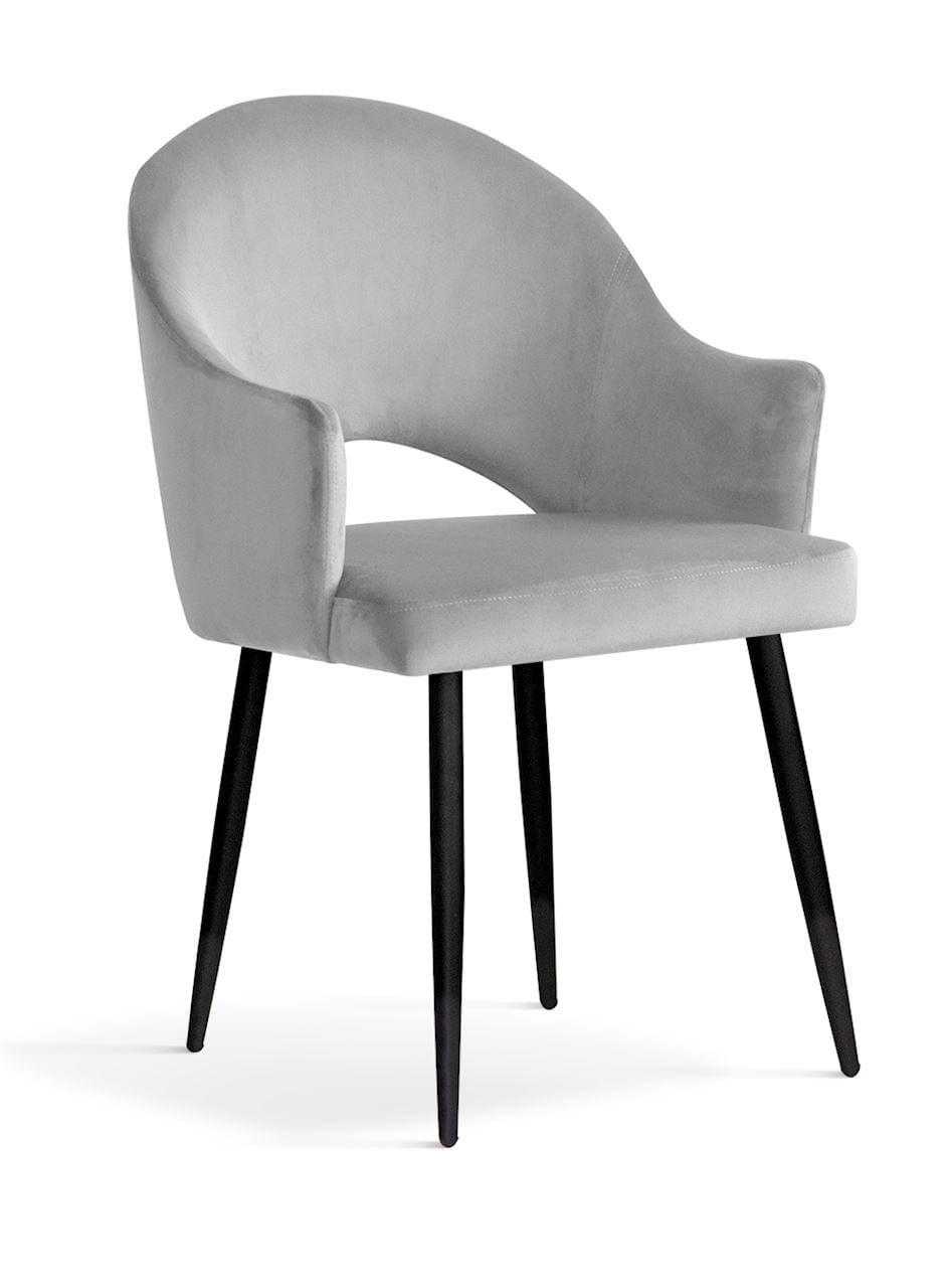 Sedia imbottita con tessuto e gambe in metallo, Goda Velvet Silver / Black, l56xL62xH87 cm