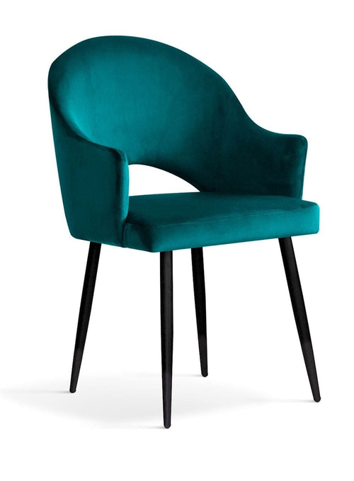 Sedia imbottita con tessuto e gambe in metallo, Goda Velvet Turquoise / Black, l56xL62xH87 cm