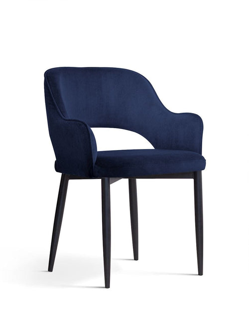Sedia imbottita con tessuto e gambe in metallo, Mercy Velvet Charcoal / Black, l54xL61xH78 cm