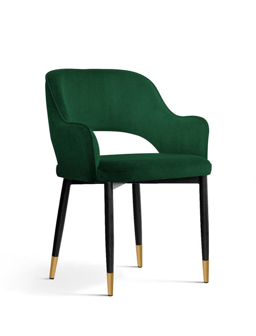 Sedia imbottita con tessuto e gambe in metallo, Mercy Velvet Green / Black / Gold, l54xL61xH78 cm