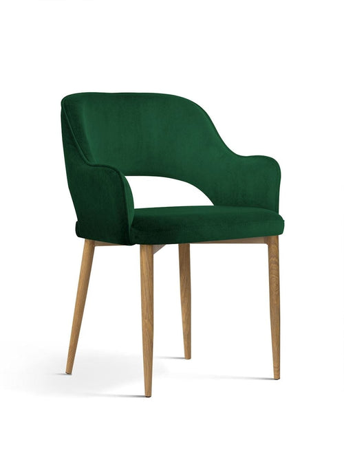 Sedia imbottita con tessuto e gambe in metallo, Mercy Velvet Green / Oak, l54xL61xH78 cm