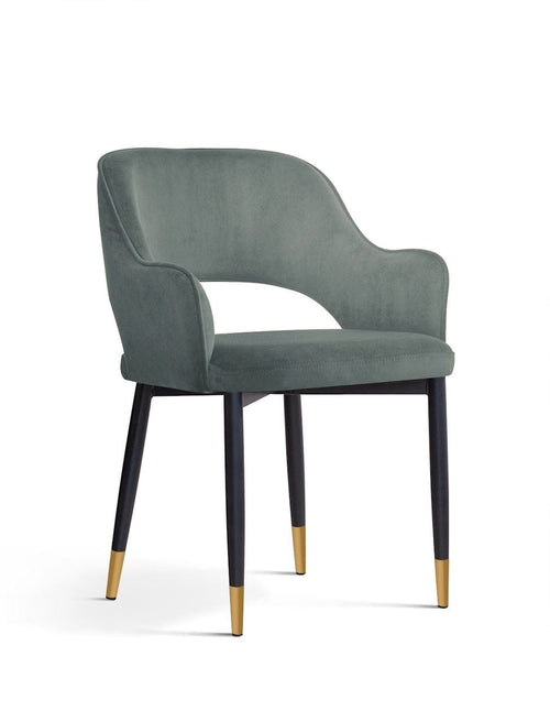 Sedia imbottita con tessuto e gambe in metallo, Mercy Velvet Grey / Black / Gold, l54xL61xH78 cm