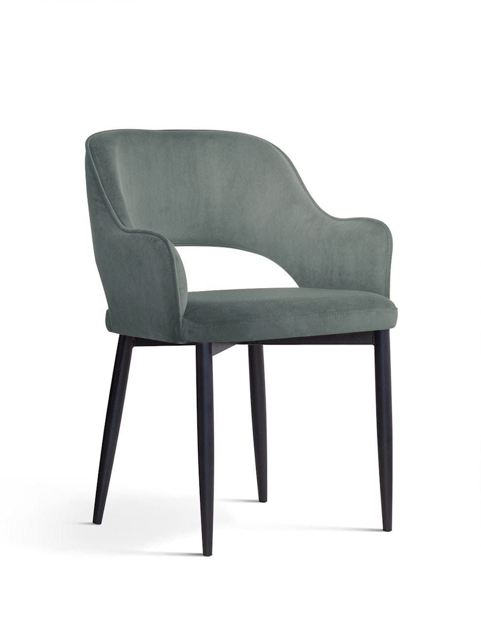 Sedia imbottita con tessuto e gambe in metallo, Mercy Velvet Grey / Black, l54xL61xH78 cm