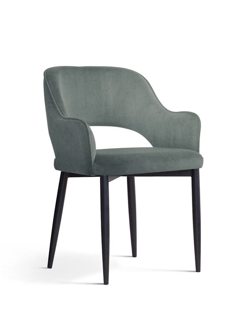 Sedia imbottita con tessuto e gambe in metallo, Mercy Velvet Grey / Black, l54xL61xH78 cm