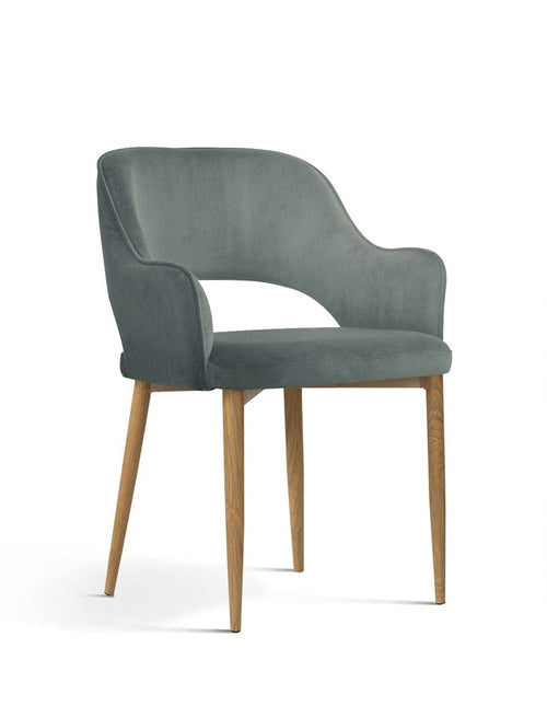 Sedia imbottita con tessuto e gambe in metallo, Mercy Velvet Grey / Oak, l54xL61xH78 cm