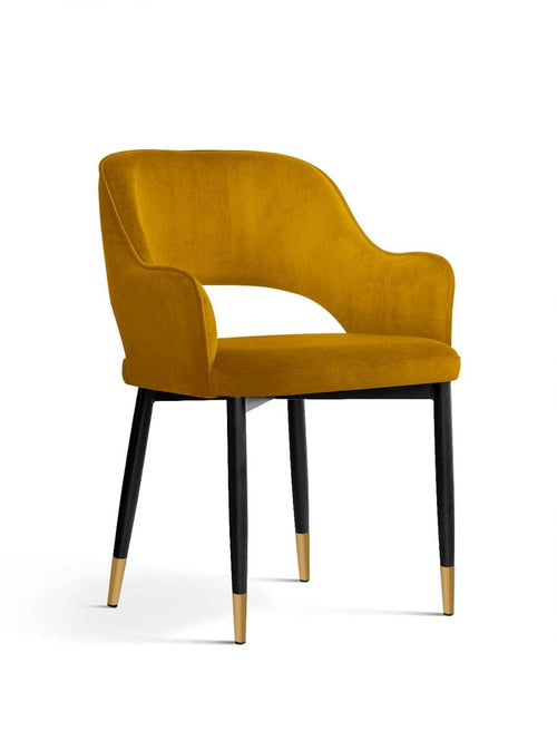Sedia imbottita con tessuto e gambe in metallo, Mercy Velvet Mustard / Black / Gold, l54xL61xH78 cm