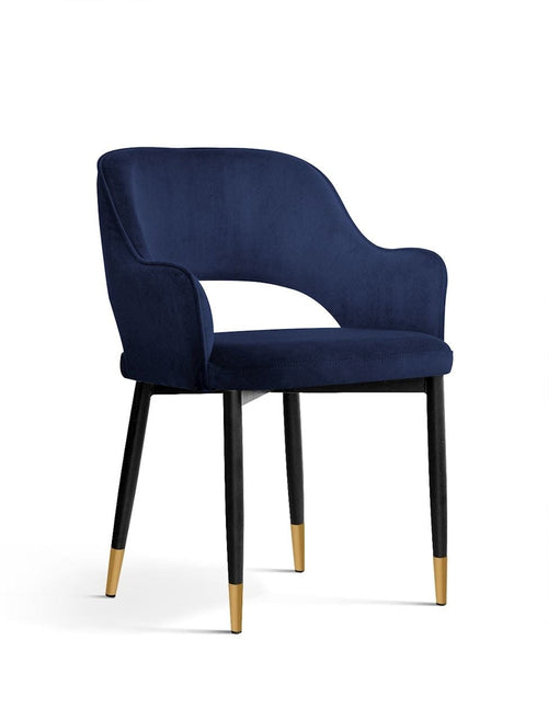 Sedia imbottita con tessuto e gambe in metallo, Mercy Velvet, navy / nero / oro, L54xL61xH78 cm