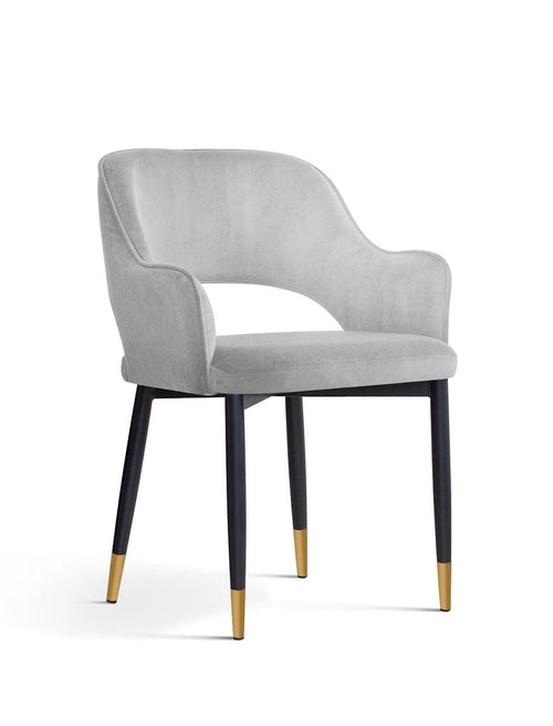 Sedia imbottita con tessuto e gambe in metallo, Mercy Velvet Silver / Black / Gold, l54xL61xH78 cm