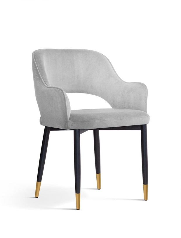Sedia imbottita con tessuto e gambe in metallo, Mercy Velvet Silver / Black / Gold, l54xL61xH78 cm