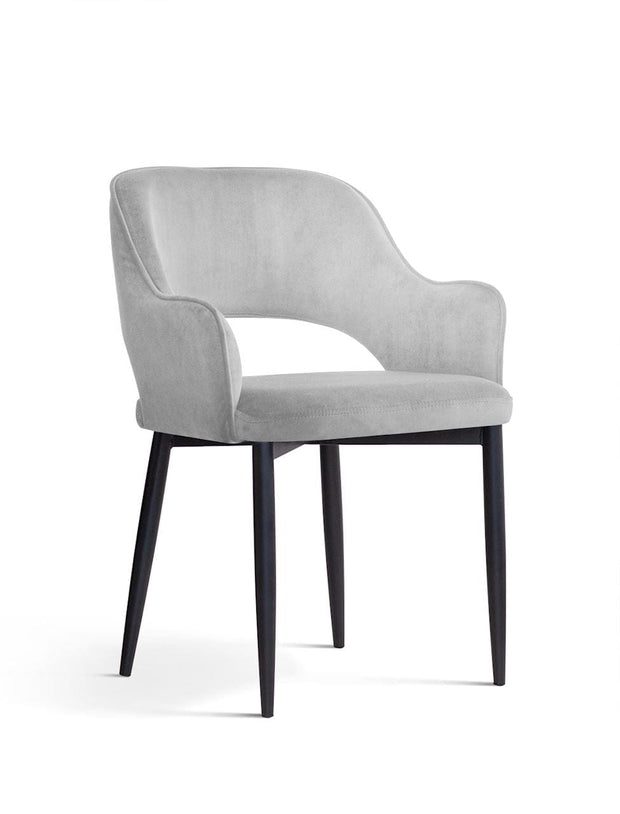 Sedia imbottita con tessuto e gambe in metallo, Mercy Velvet Silver / Black, l54xL61xH78 cm