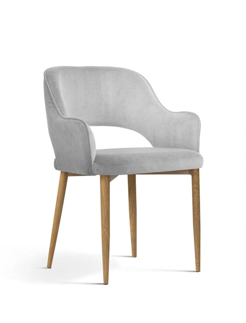 Sedia imbottita con tessuto e gambe in metallo, Mercy Velvet Silver/Oak, L54xL61xH78 cm