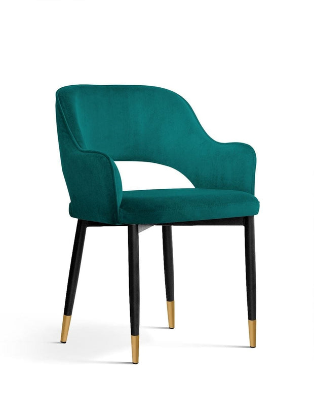 Sedia imbottita con tessuto e gambe in metallo, Mercy Velvet Turquoise / Black / Gold, l54xL61xH78 cm