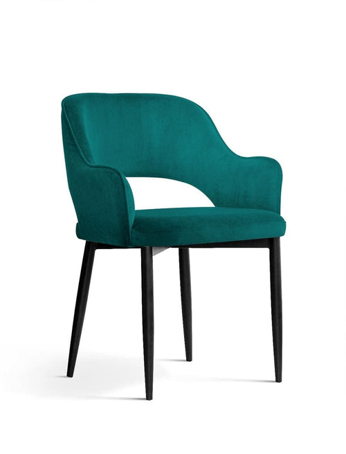 Sedia imbottita con tessuto e gambe in metallo, Mercy Velvet Turquoise / Black, l54xL61xH78 cm