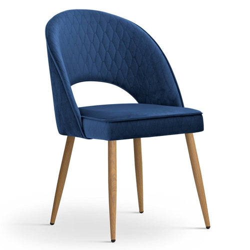 Sedia imbottita con tessuto e gambe in metallo, Ponte Velvet Bleumarin / Rovere, l54xL63xH89 cm