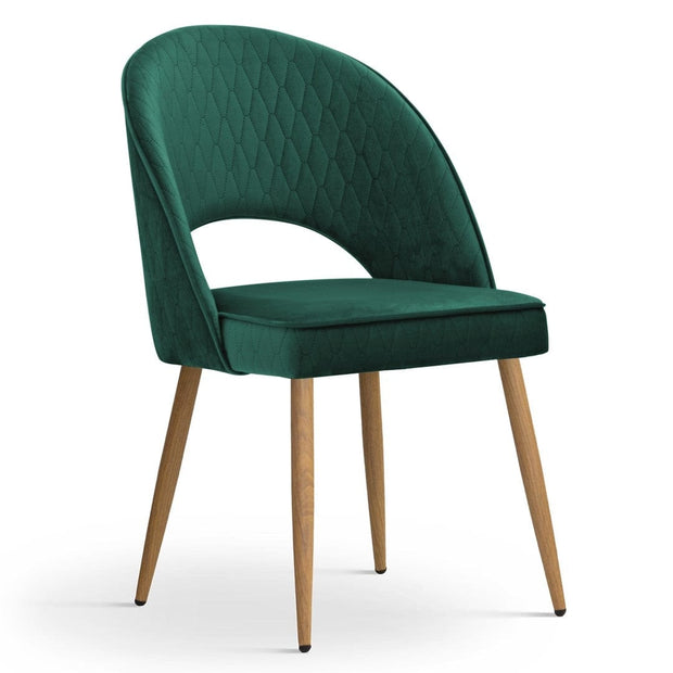 Sedia imbottita con tessuto e gambe in metallo, Ponte Velvet Green / Oak, l54xL63xH89 cm