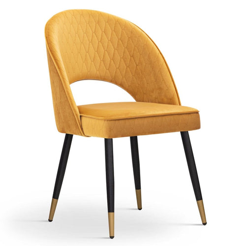 Sedia imbottita con tessuto e gambe in metallo, Ponte Velvet Mustard / Black / Gold, l54xL63xH89 cm