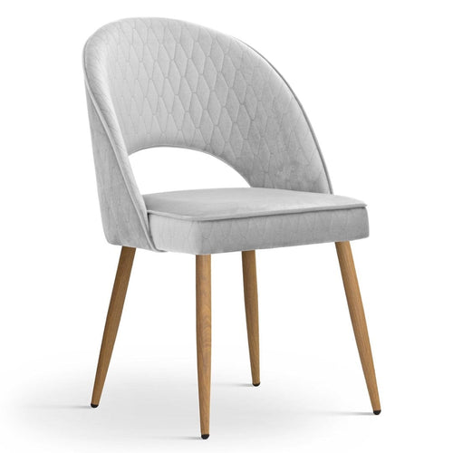 Sedia imbottita con tessuto e gambe in metallo, Ponte Velvet Silver / Oak, l54xL63xH89 cm