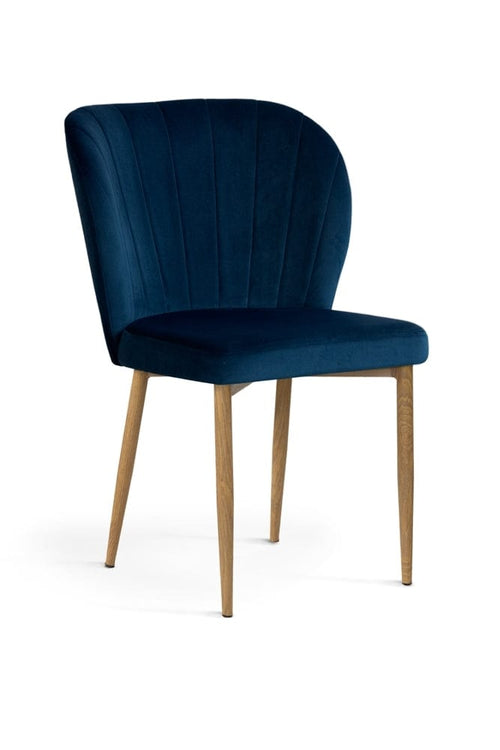 Sedia imbottita con tessuto e gambe in metallo, Shelly Velvet Bleumarin / Oak, l53xL57xH88 cm