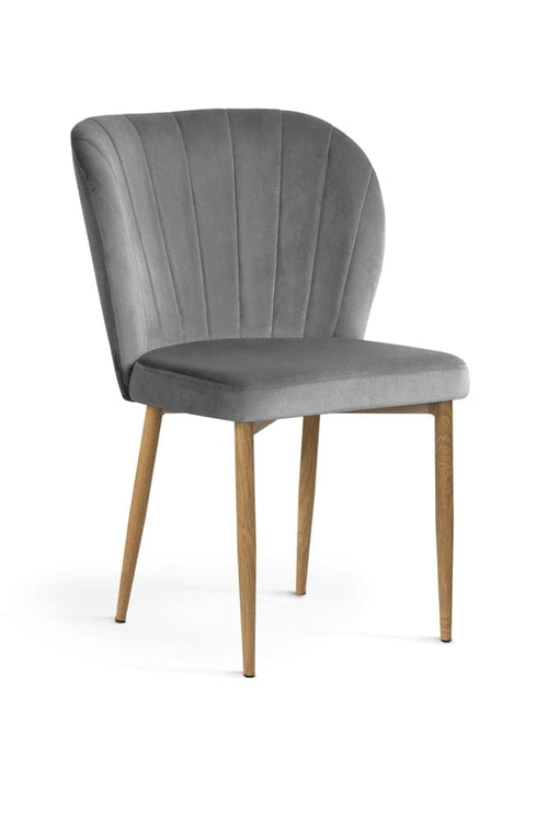 Sedia imbottita con tessuto e gambe in metallo, Shelly Velvet Grey / Oak, l53xL57xH88 cm