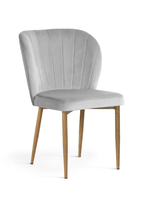 Sedia imbottita con tessuto e gambe in metallo, Shelly Velvet Silver/Oak, L53xL57xH88 cm