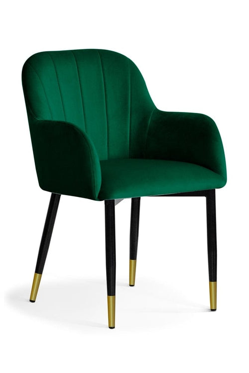 Sedia imbottita con tessuto e gambe in metallo, Tulip Velvet Green / Black / Gold, l57xL57xH83 cm
