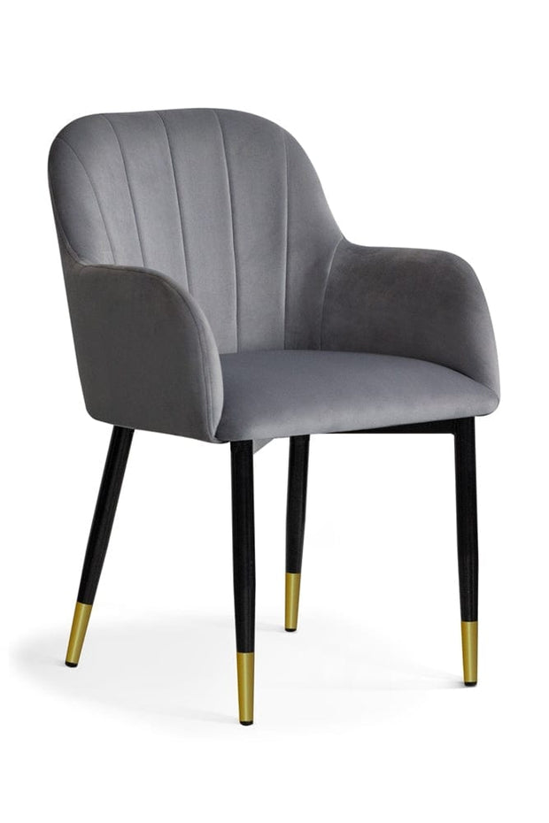 Sedia imbottita con tessuto e gambe in metallo, Tulip Velvet Grey / Black / Gold, l57xL57xH83 cm