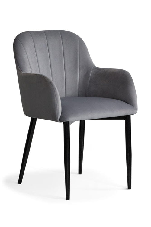 Sedia imbottita con tessuto e gambe in metallo, Tulip Velvet Grey / Black, l57xL57xH83 cm