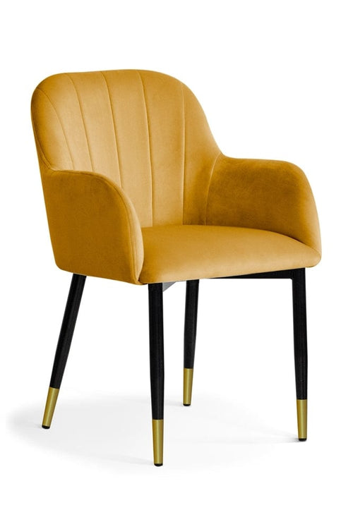 Sedia imbottita con tessuto e gambe in metallo, Tulip Velvet Mustard / Black / Gold, l57xL57xH83 cm