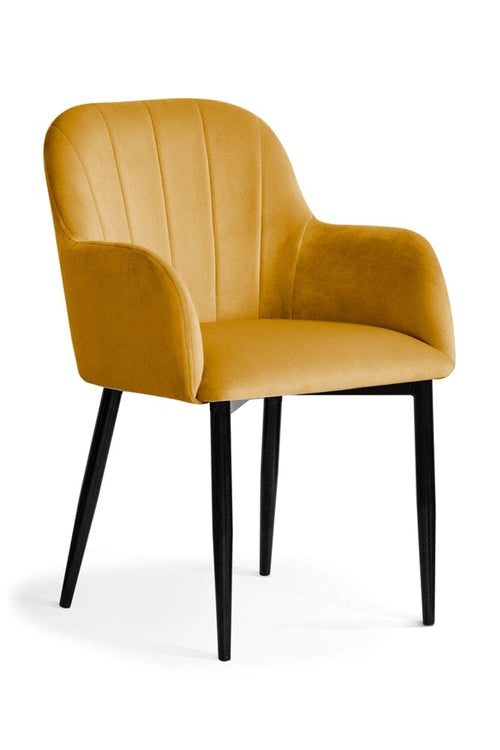 Sedia imbottita con tessuto e gambe in metallo, Tulip Velvet Mustard / Black, l57xL57xH83 cm