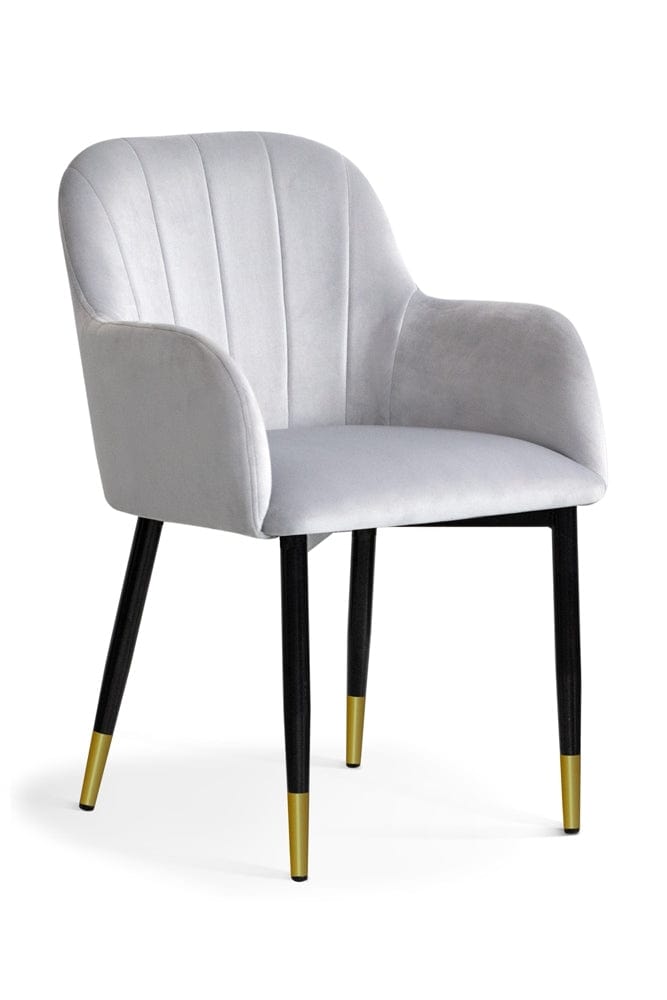Sedia imbottita con tessuto e gambe in metallo, Tulip Velvet Silver / Black / Gold, l57xL57xH83 cm
