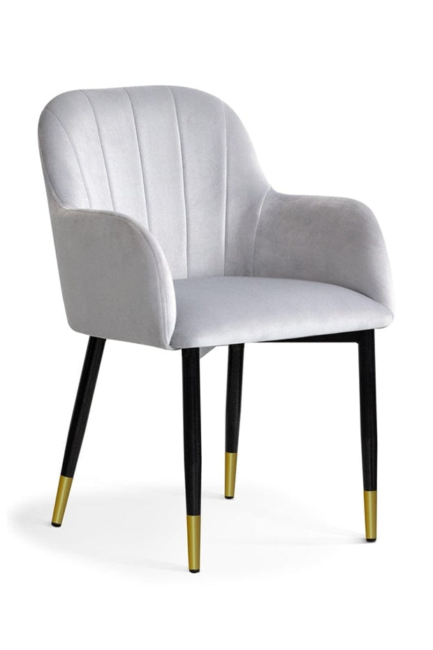 Sedia imbottita con tessuto e gambe in metallo, Tulip Velvet Silver / Black / Gold, l57xL57xH83 cm
