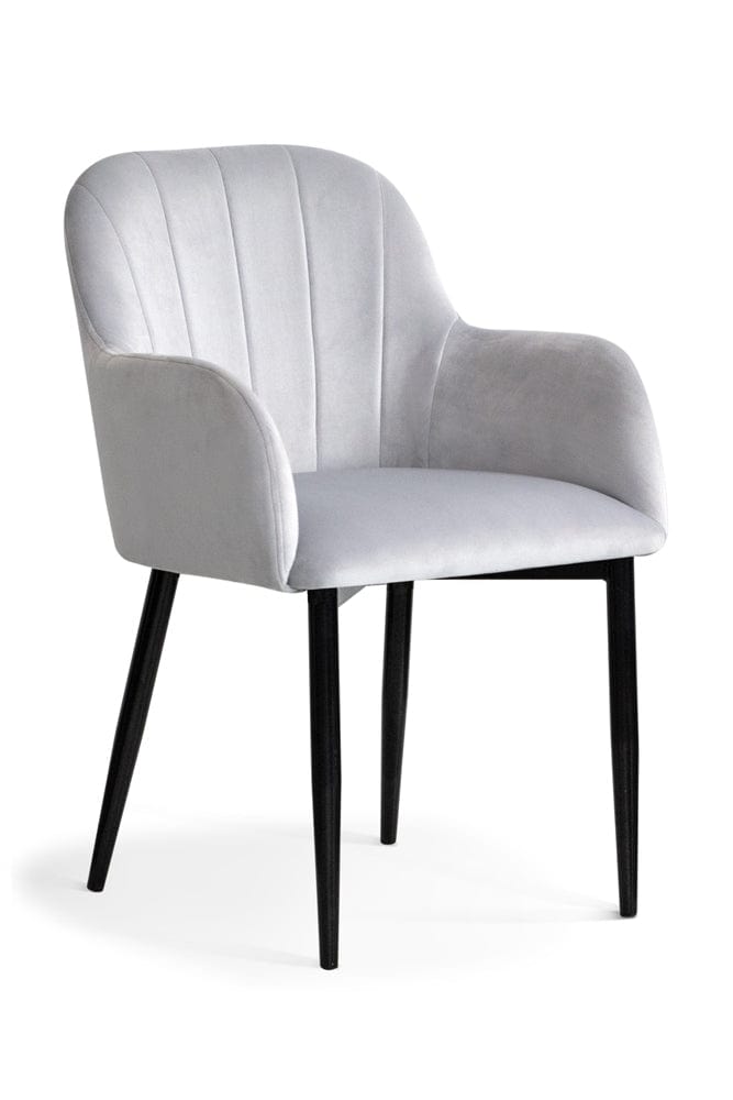 Sedia imbottita con tessuto e gambe in metallo, Tulip Velvet Silver / Black, l57xL57xH83 cm