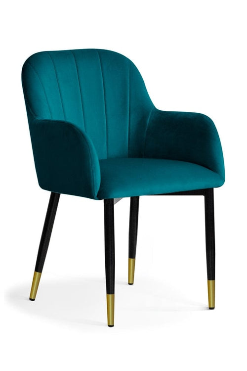 Sedia imbottita con tessuto e gambe in metallo, Tulip Velvet Turquoise / Black / Gold, l57xL57xH83 cm