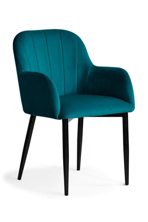 Sedia imbottita con tessuto e gambe in metallo, Tulip Velvet Turquoise / Black, l57xL57xH83 cm