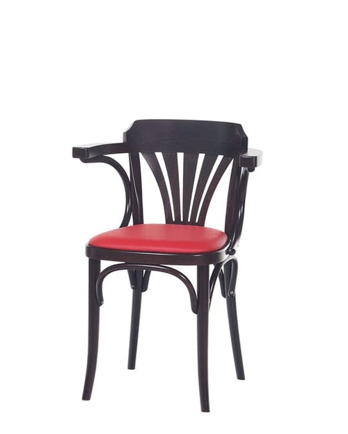 Sedia in legno di faggio, rivestita in ecopelle 24 Wengé / Rosso, L54xL48xH75 cm