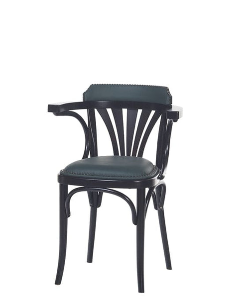 Sedia in legno di faggio, rivestita in ecopelle 24 Wengé / Verde, l54xL48xH75 cm