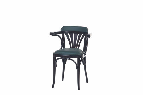 Sedia in legno di faggio, rivestita in ecopelle 24 Wengé / Verde, l54xL48xH75 cm (1)