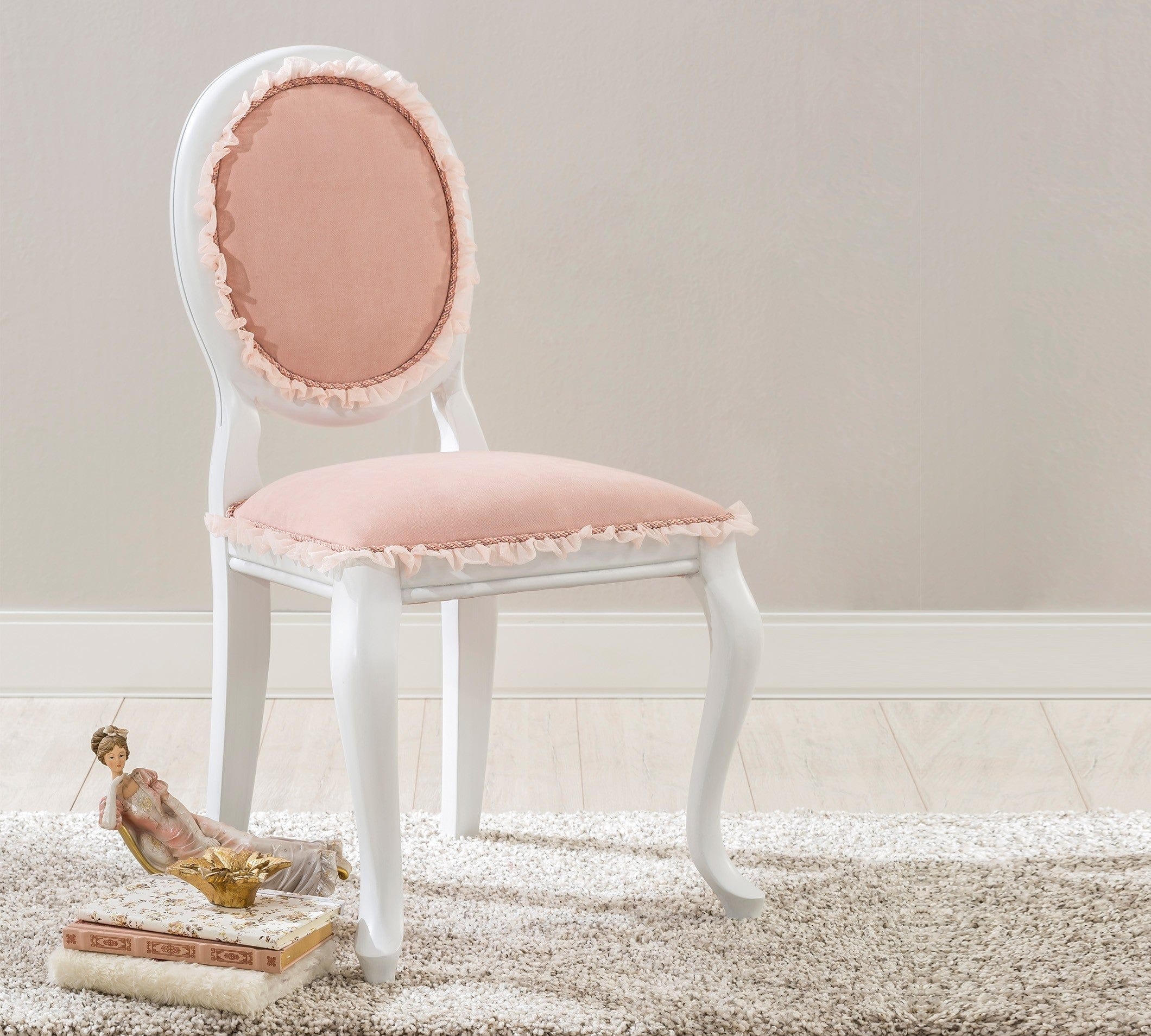 Sedia per bambini imbottita in tessuto con gambe in legno Dream Salmon, L48xL52xH90 cm (1)