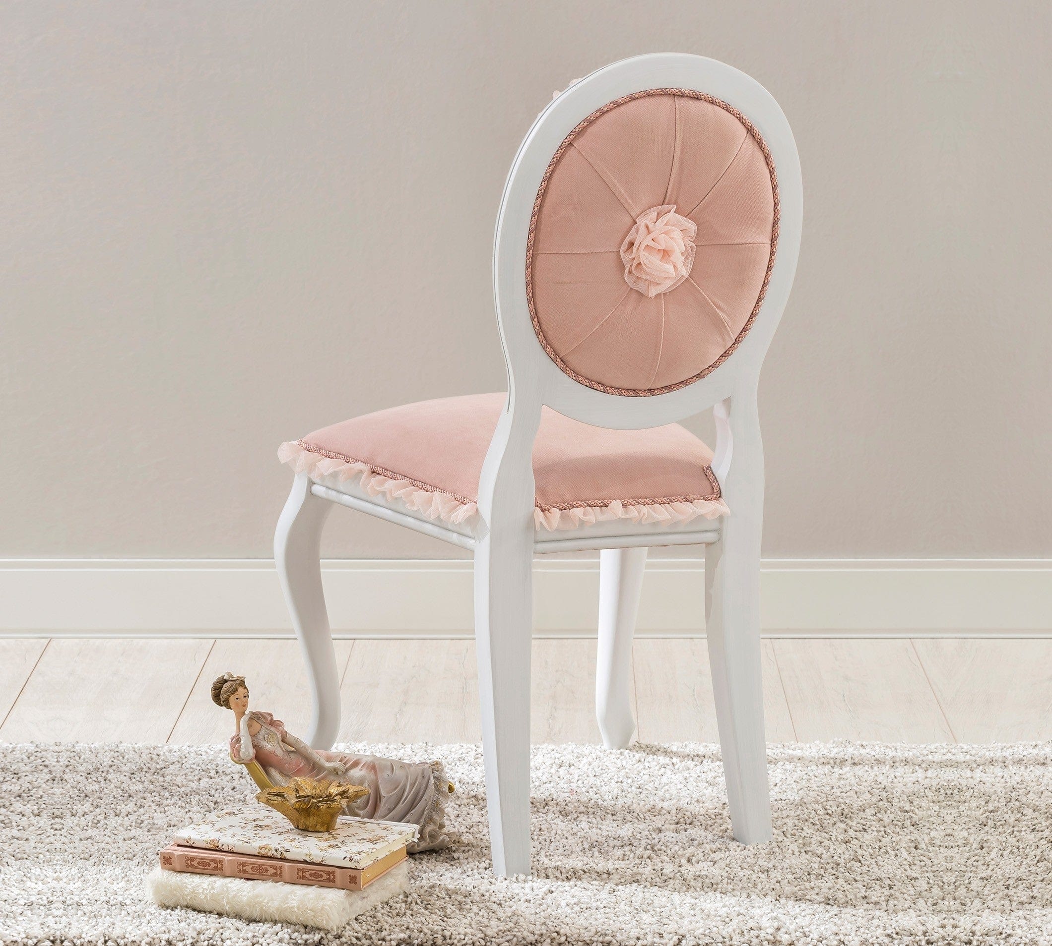 Sedia per bambini imbottita in tessuto con gambe in legno Dream Salmon, L48xL52xH90 cm (3)