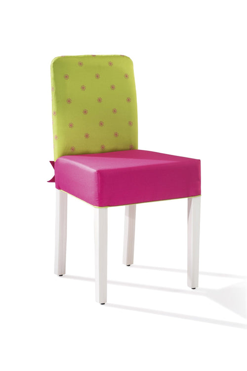Sedia per bambini, imbottita in tessuto con gambe in legno Ribbon Pink / Green, l43xL49xH87 cm