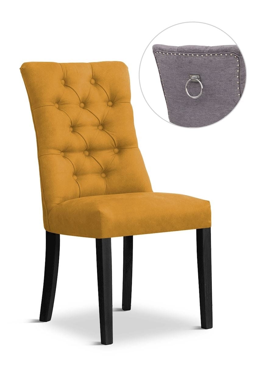 Sedia rivestita in tessuto con gambe in legno, Lord II Velvet Mustard / Black, L51xL62xH100 cm