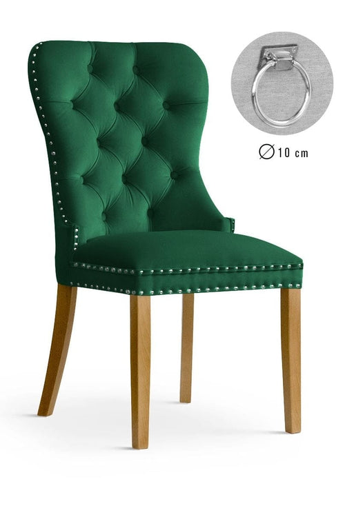 Sedia rivestita in tessuto con gambe in legno, Madame II Velvet Green / Oak, l56xL62xH98 cm