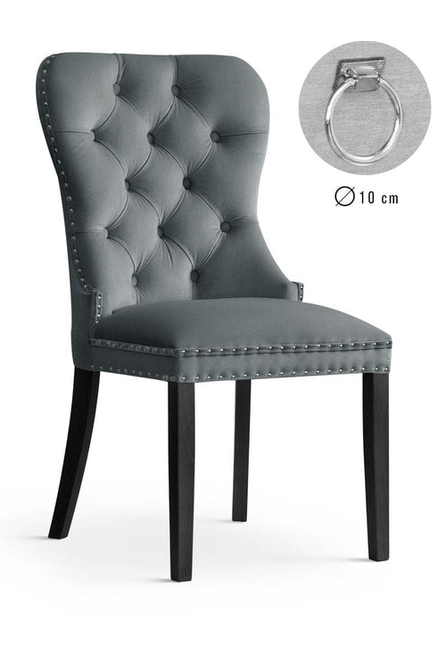 Sedia rivestita in tessuto con gambe in legno, Madame II Velvet Grey / Black, l56xL62xH98 cm