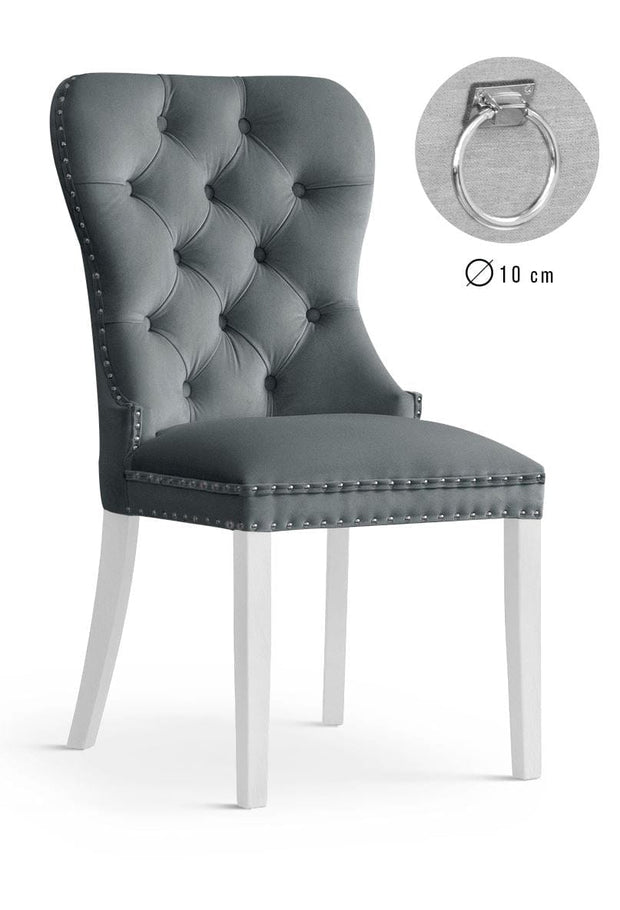 Sedia rivestita in tessuto con gambe in legno, Madame II Velvet Grey / White, l56xL62xH98 cm