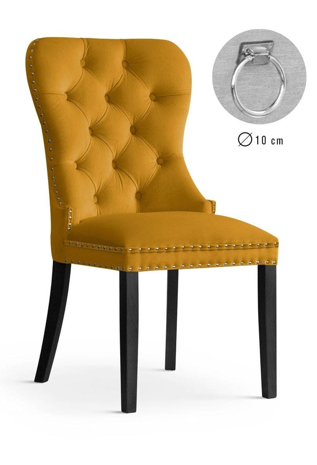 Sedia rivestita in tessuto con gambe in legno, Madame II Velvet Mustard / Black, l56xL62xH98 cm