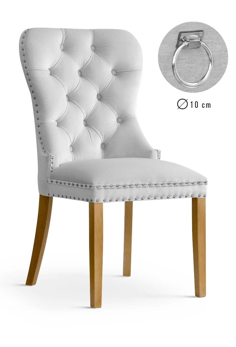 Sedia rivestita in tessuto con gambe in legno, Madame II Velvet Silver / Oak, l56xL62xH98 cm