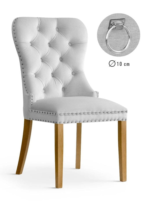 Sedia rivestita in tessuto con gambe in legno, Madame II Velvet Silver / Oak, l56xL62xH98 cm