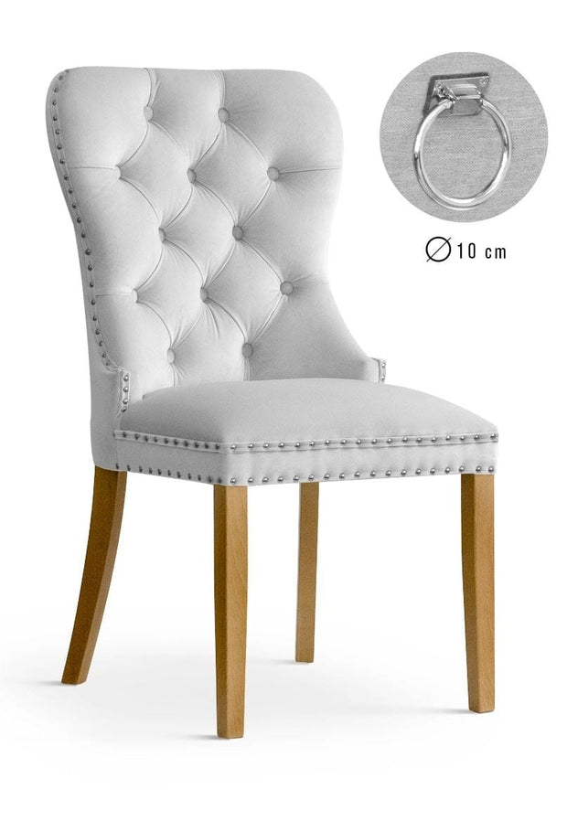 Sedia rivestita in tessuto con gambe in legno, Madame II Velvet Silver / Oak, l56xL62xH98 cm