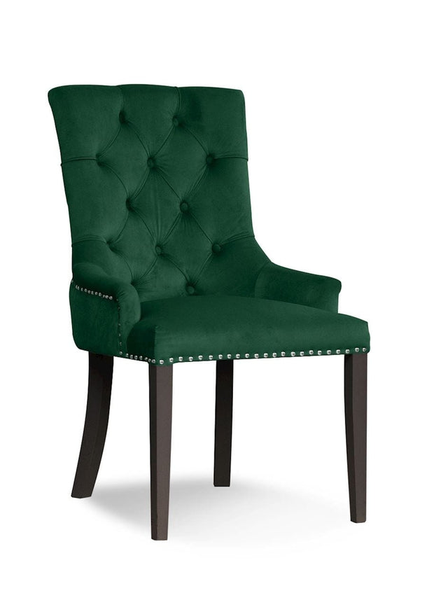 Sedia rivestita in tessuto e gambe in legno, August Velvet Green / Black, L55xL59xH88 cm